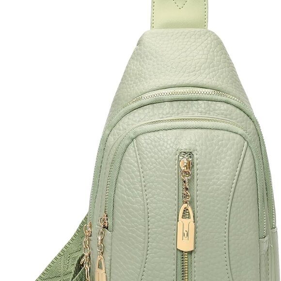 Light Green Vegan Leather Large Crossbody Sling Bag with Multiple Pockets and An - Picture 1 of 6